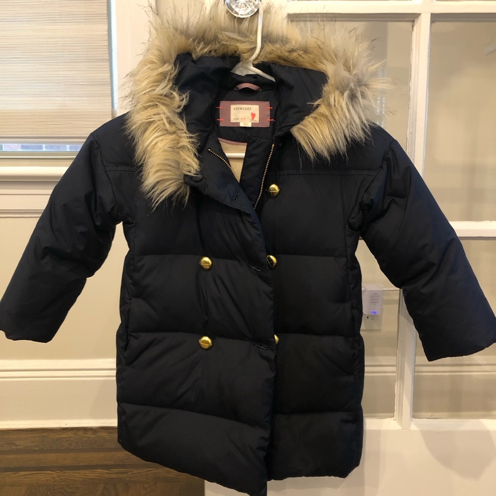Jcrew navy blue coat with hood